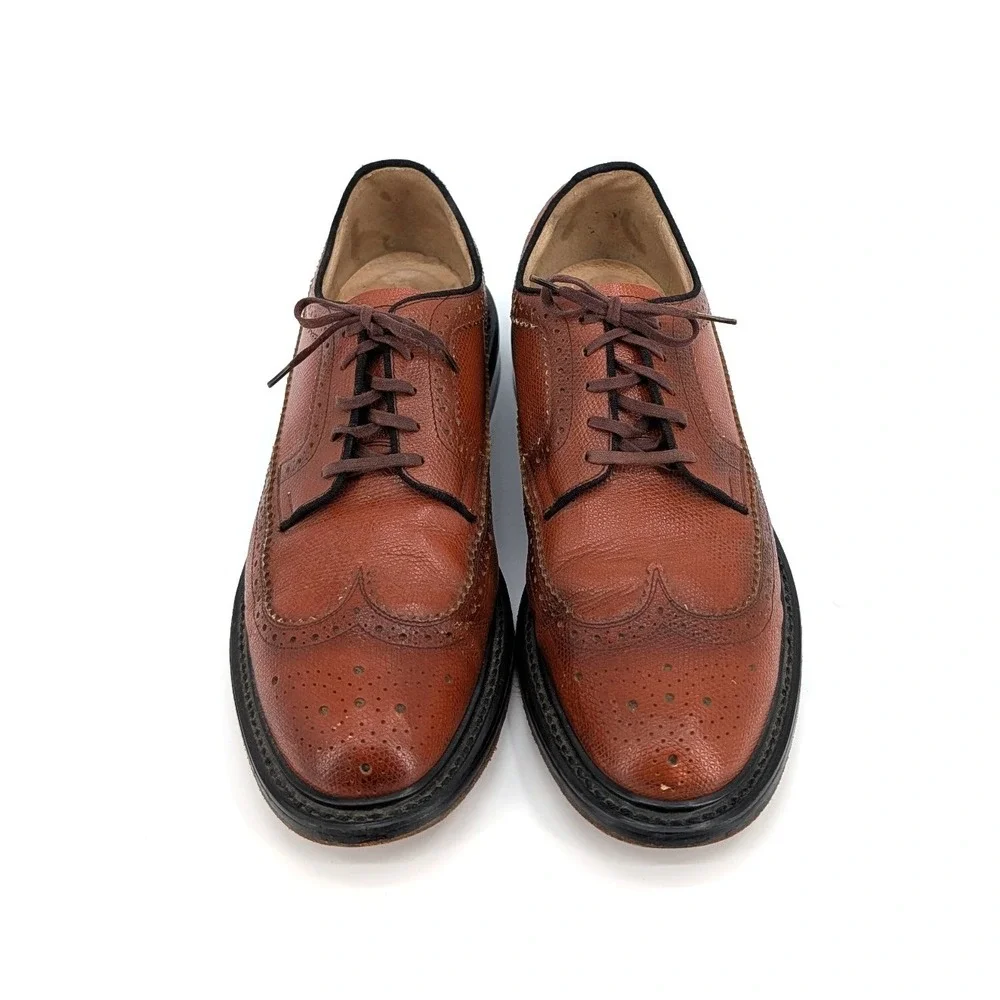 Sears Mens Brown Pebble Grain Leather Wingtip Oxford Dress Shoes‎ Distressed